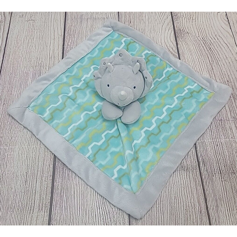 Lullaby Lane Plush Dinosaur Triceratops Lovey Security Blanket Gray Green 12"